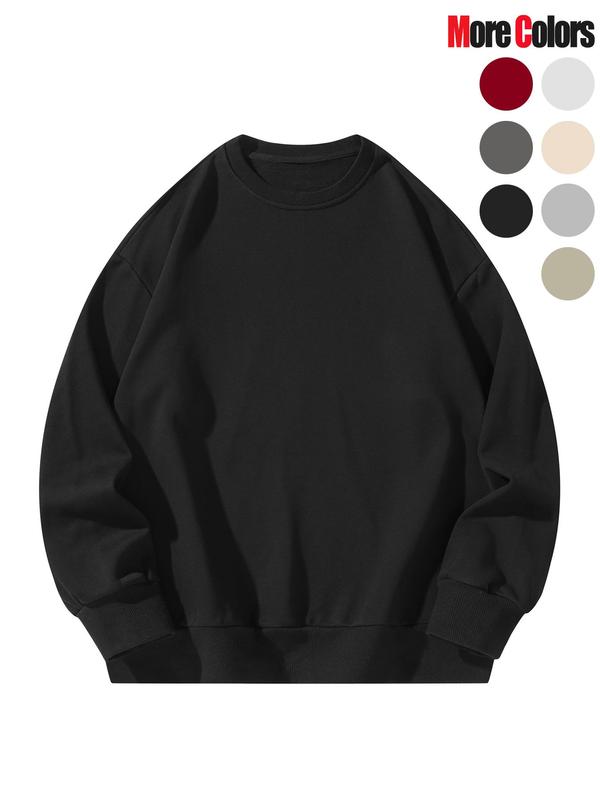 Men's Solid Color Crew Neck Sweatshirt, Loose Casual Fashion Long Sleeve Pullover for Fall & Winter, Men's Clothes for Daily Wear