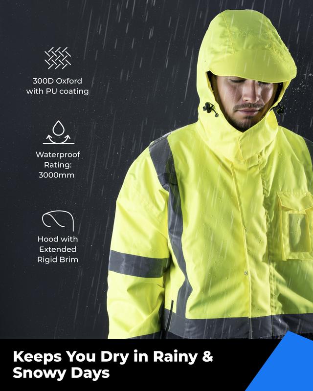 toolant Waterproof Safety Jackets for Men, High Visibility Reflective Work Jackets, Construction Coats for Cold Weather