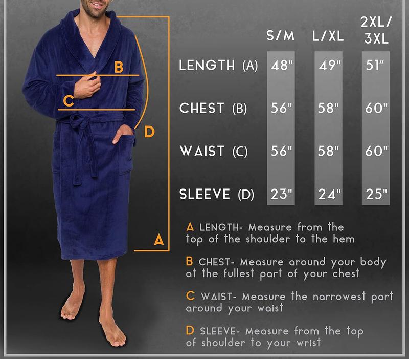 Mens Robe Shawl Collar Wrap Style - Mid Length Plush Bathrobe Menswear Gowns