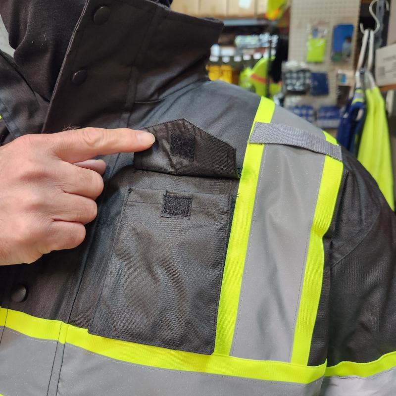 High Visibility Reflective Black Safety Bomber Jacket with Quilted Insulation (SIZE WELL)