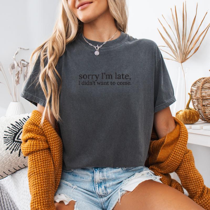 Sorry I'm Late, I Didn't Want to Come Embroidered Sweatshirt, Funny Sweatshirt, Relatable Sweater, Sarcastic Sweater, Comfort Colors Embroidered T-Shirt, EMB