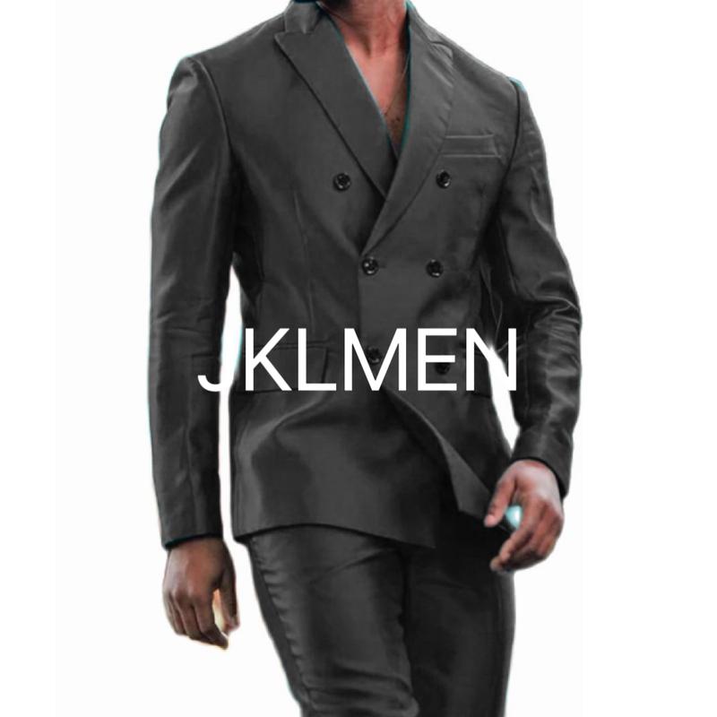 Latest Design Shiny  Jacket Pants Double Breasted Peak Lapel Men Suits Terno Masculino Tuxedo Groom Wedding Prom Party