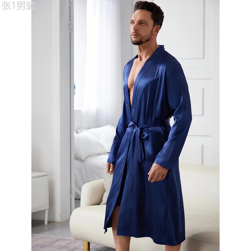 Men's Casual Robe Set, Comfortable Lounge Wear With Waist Tie, Ideal For Home & Bedroom Use Loungewear Menswear