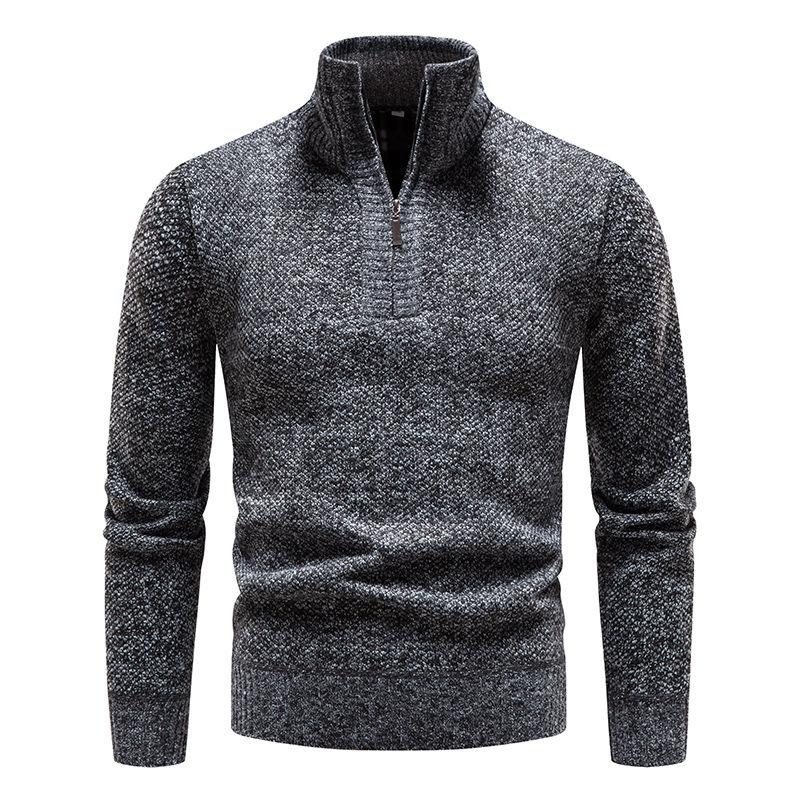 Half Zipped Stand Collar Men's Pullovers Season Men's Clothing Fleece-lined Thickened Long-Sleeved Sweater Cardigan