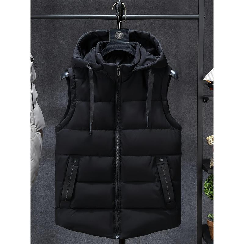 Men's Fashion Sleeveless Warm Hooded Vest Jacket Zipper Outdoor Winter Casual Vest Windproof Jacket