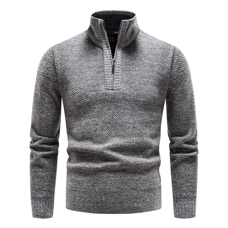 Half Zipped Stand Collar Men's Pullovers Season Men's Clothing Fleece-lined Thickened Long-Sleeved Sweater Cardigan