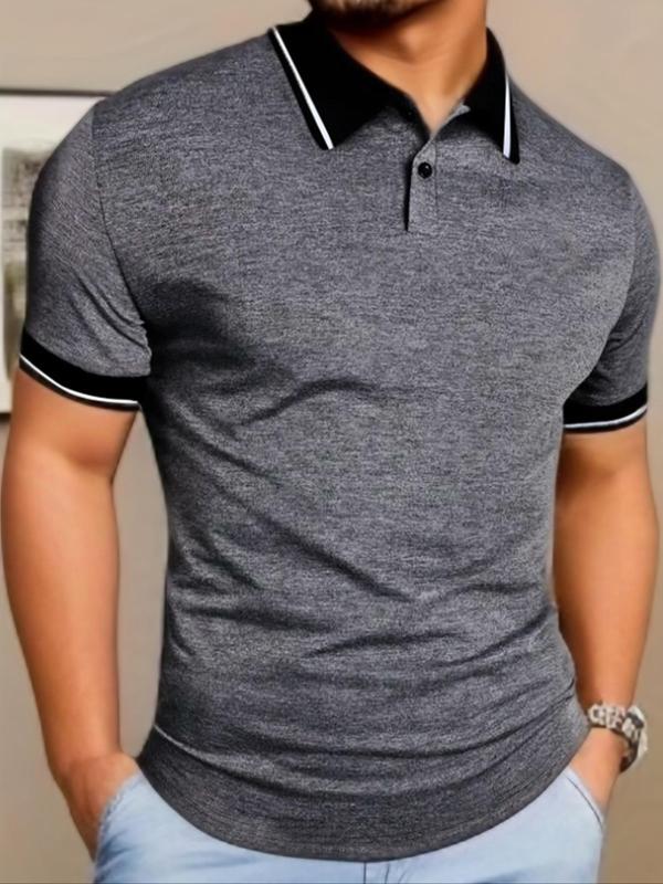 Men's Patchwork Short Sleeve Polo Shirt, Regular Fit Casual Streetwear Button Front Top, Summer Clothes for Men