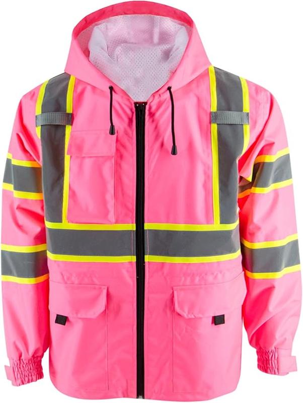 Hi-Viz Thin Windproof Raincoat Pink Blazer Safety & Protective Jacket, Construction with Mesh Lining Work Wear (M,Without Padding)