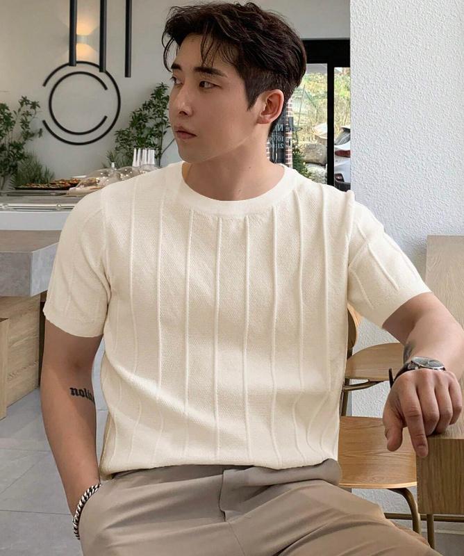 Men Solid Knit Top Breathable Casual