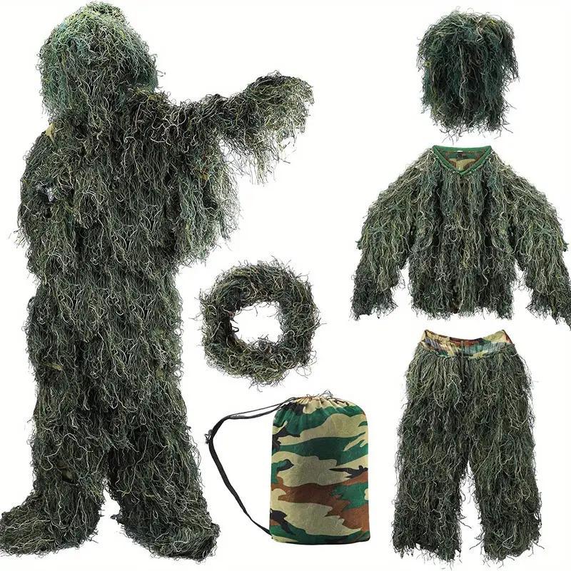 5-in-1 Ultimate Concealment Ghillie Suit, 3d Camouflage Apparel Lightweight, Breathable, Polyester Camouflage Clothing for Jungle Play, Cs, Bird Watching and Halloween Costume Prop, Perfect for Unisex Adults Youth