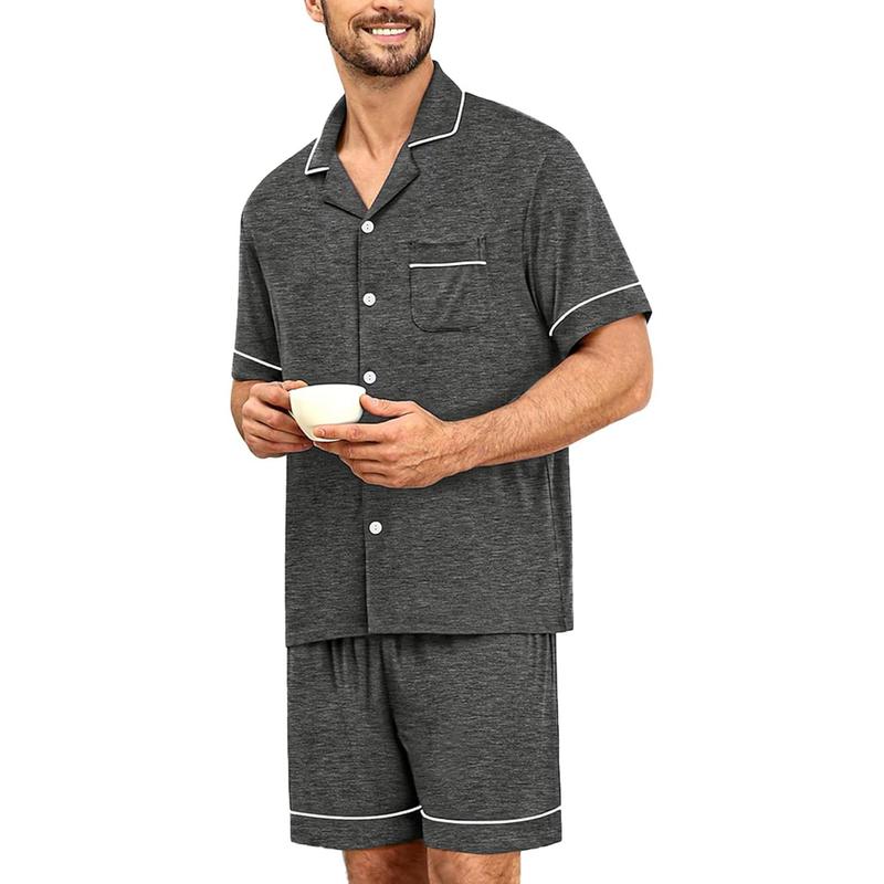 Mens Pajama Sets Short Sleeve Sleepwear Button Down Loungewear Soft Modal Lounge Pjs with Pockets S-XXL