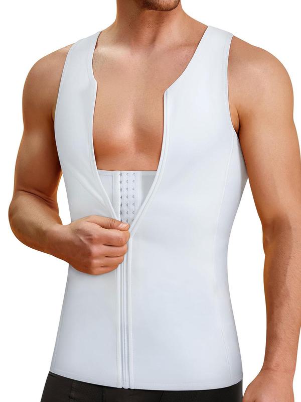 Men's Solid Zipper Compression Shapewear Tank Top, Casual Comfy Breathable Shaper for Daily Wear, Tummy Control Shapewear for Men