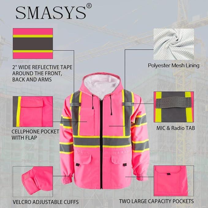 Hi-Viz Thin Windproof Raincoat Pink Blazer Safety & Protective Jacket, Construction with Mesh Lining Work Wear (M,Without Padding)