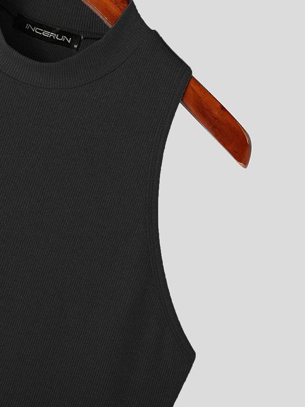 Men's Slim Plain Mock Neck Tank Top, Casual Sleeveless Top for Summer, Minimalist Menswear, Menswear for Daily Wear