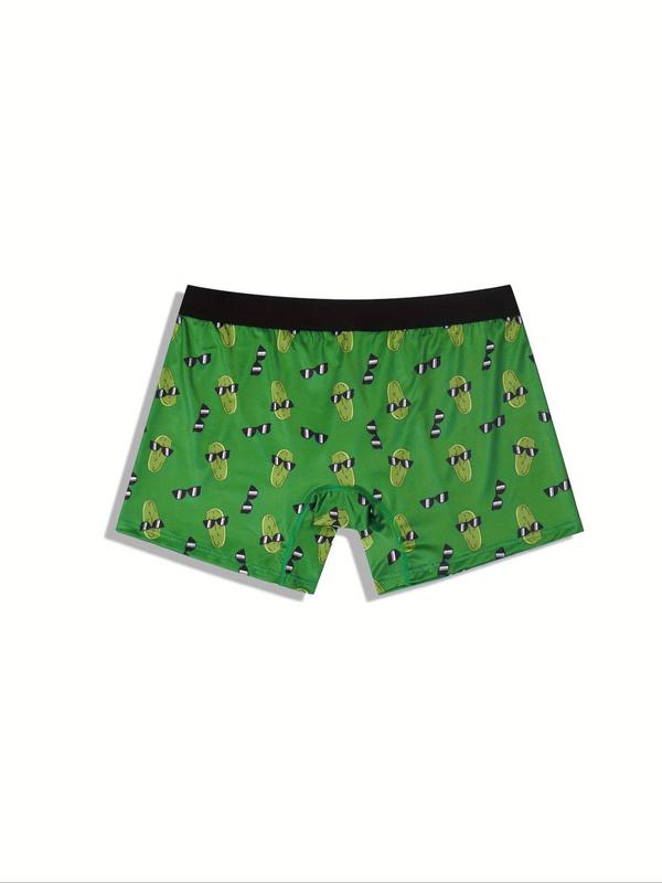 Men's All Over Cartoon Print Boxer Brief, Regular Fit Casual Comfy Breathable Underwear for Daily Wear, Mens Underwear for All Seasons