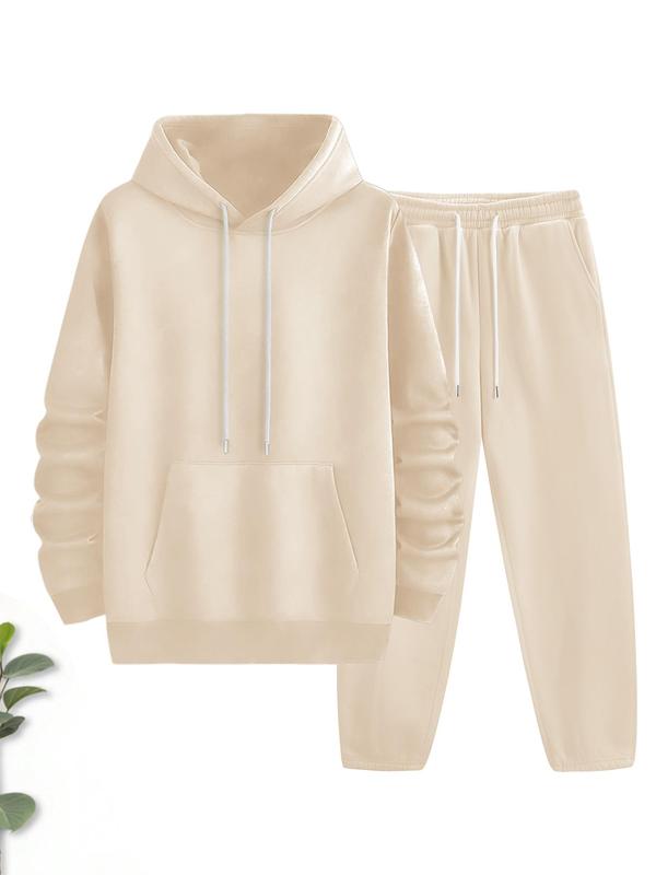  Two-Piece Set Men's Solid Hoodie & Drawstring Waist Sweatpants Set, Casual Long Sleeve Hooded Sweatshirt & Pocket Jogger Pants, Men's Two-piece Outfits for Fall & Winter