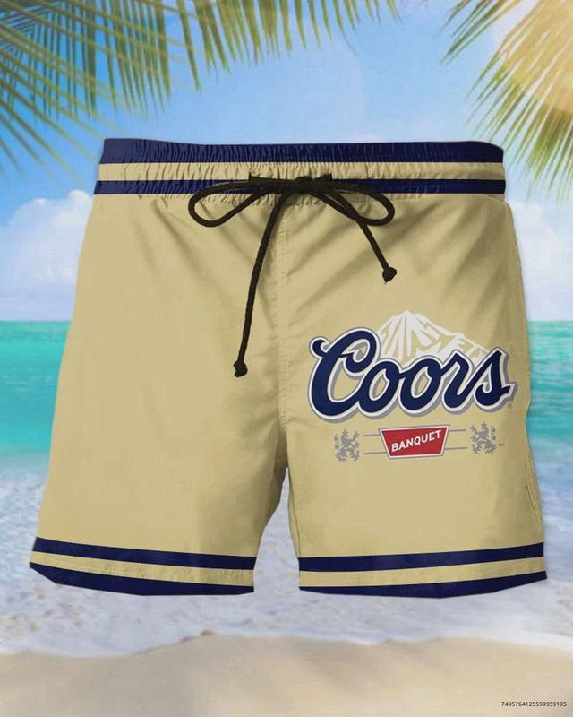 Coors Banquet Men's Casual Drinking Print Beach Shorts, Hawaiian Short Underwear for men Dad Friend, Men 3D Printed Hawaiian Shorts Gift