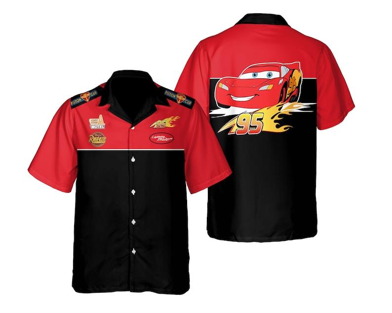 Lightning Mcqueen Mechanic Woven Hawaiian Shirt, Rust-Eze Cars Hawaii Shirt, Cup Champion, World Family Trip, Freeship