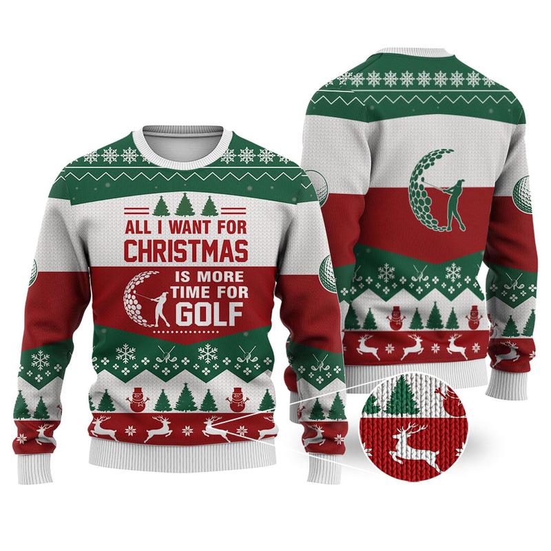 Golf All I Want For Christmas Sweater Christmas Knitted Print Sweatshirt - Best Gift For Christmas, Noel Malalan - Christmas Signature - Ugly Christmas Sweater