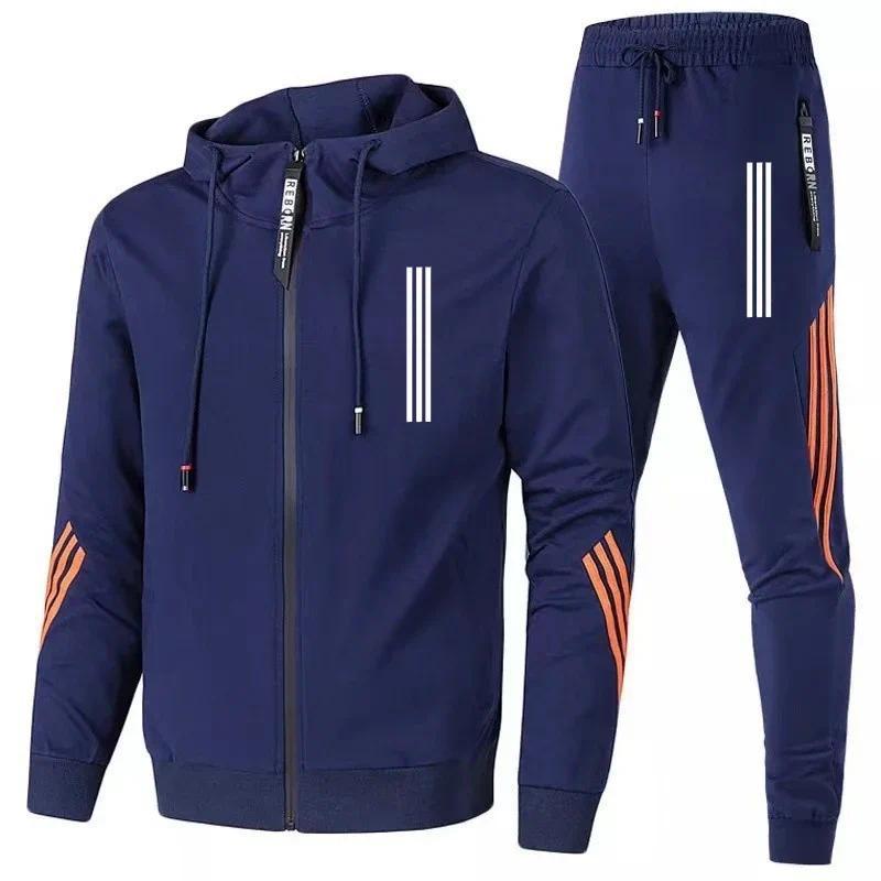 2024 Men's Hoodies+Pants Sets Triple Slant Hoodie Jacket Sport Zipper Tracksuits Sports Jogging Male Fitness Clothing Two Piece