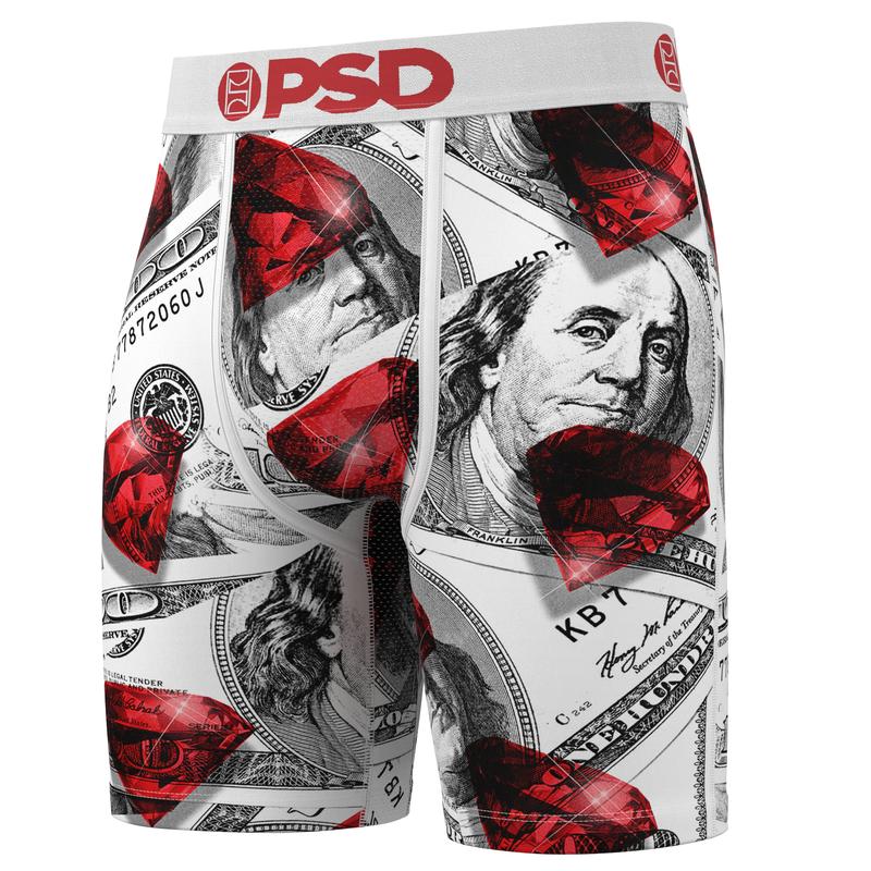 PSD Men's Red Cash Boxer Brief - Standard Length 7 Inch Inseam, Moisture-Wicking 4-Way Stretch Fabric