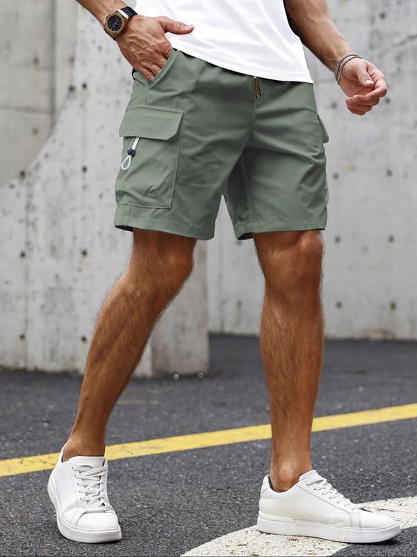 Men's Solid Pocket Drawstring Waist Cargo Shorts, Regular Fit Casual Fashion Shorts for Summer, Men's Bottoms for Daily Wear