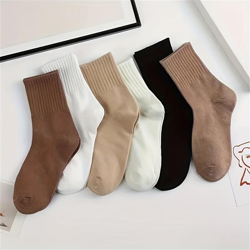 5 Pairs Unisex Fashion Solid Color Crew Socks, Breathable and Comfortable Casual Socks, Suitable for Daily and Outdoor Wear, Suitable for All Seasons