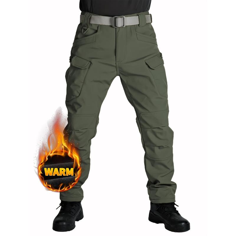 Men's fleece overalls, waterproof tactical pants, loose casual windproof and waterproof outdoor military pants, multi-pocket trousers (no belt), perfect for hiking, camping, winter