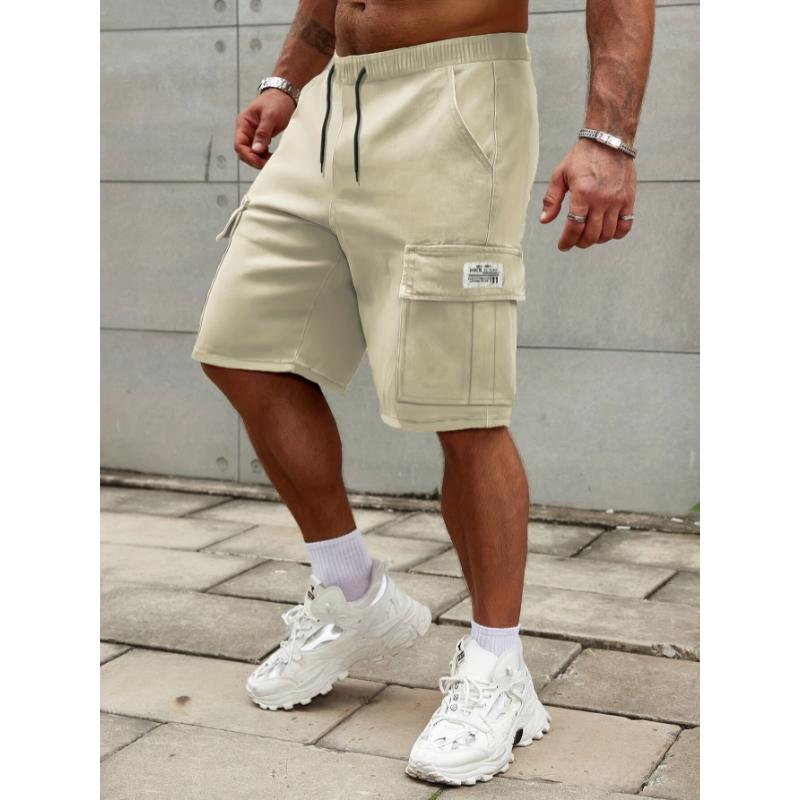 Men's Premium Solid Cargo Shorts - Multi-Functional Pockets, Adjustable Drawstring Waist, Breathable Fabric, Casual Summer Wear for Outdoor Activities and Travel