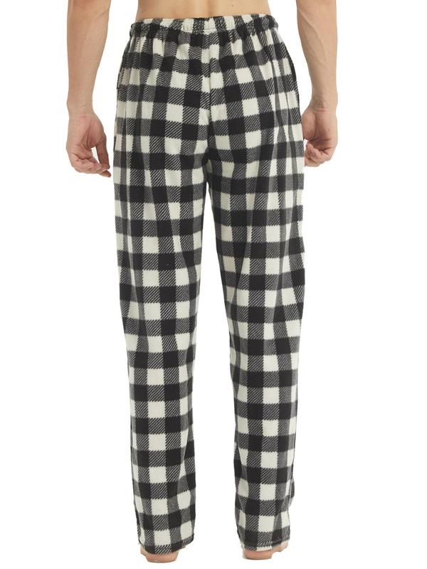 Men's Plaid Print Pocket Sleep Pants, Regular Fit Casual Drawstring Waist Straight Leg Pajama Trousers, Men's Sleep Bottoms for Fall & Winter