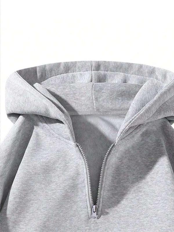 Men's Plain   Letter Print Drop Shoulder Zip Up Thermal Lined Hoodie, Regular Fit Casual Long Sleeve Hooded Sweatshirt for Fall & Winter, Men's Clothes for Daily Wear