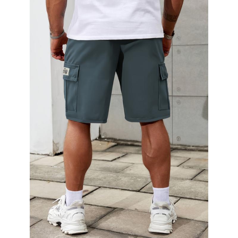 Men's Premium Solid Cargo Shorts - Multi-Functional Pockets, Adjustable Drawstring Waist, Breathable Fabric, Casual Summer Wear for Outdoor Activities and Travel