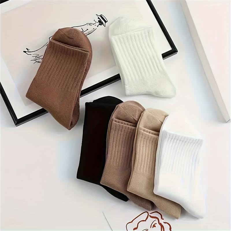 5 Pairs Unisex Fashion Solid Color Crew Socks, Breathable and Comfortable Casual Socks, Suitable for Daily and Outdoor Wear, Suitable for All Seasons