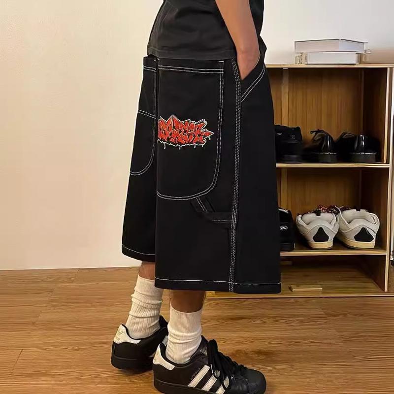 High Street JNCO pattern embroidered jeans hiphop hip hop loose wide legs casual tide