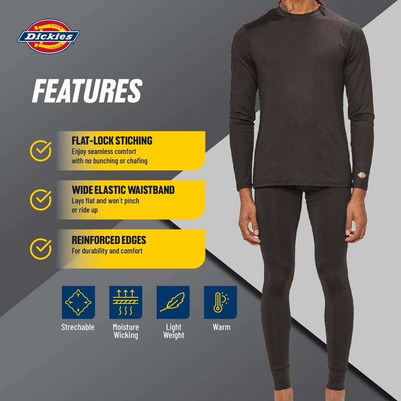 Dickies Mens Base Layer 2 Piece Performance Cold Weather Long Johns Underwear Set for Men