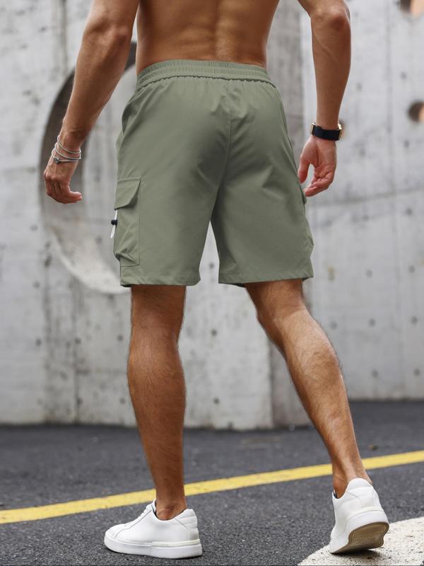 Men's Solid Pocket Drawstring Waist Cargo Shorts, Regular Fit Casual Fashion Shorts for Summer, Men's Bottoms for Daily Wear