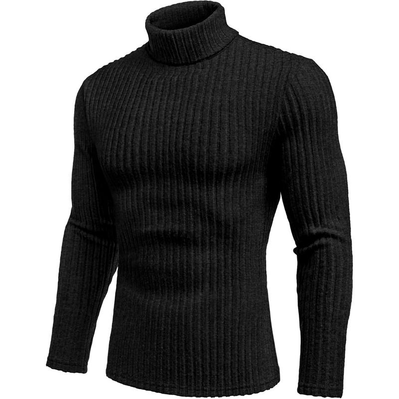 Men Turtleneck Shirts Lightweight Long Sleeve T Shirt Ribbed Thermal Tops Baselayer Pullover S-XXL