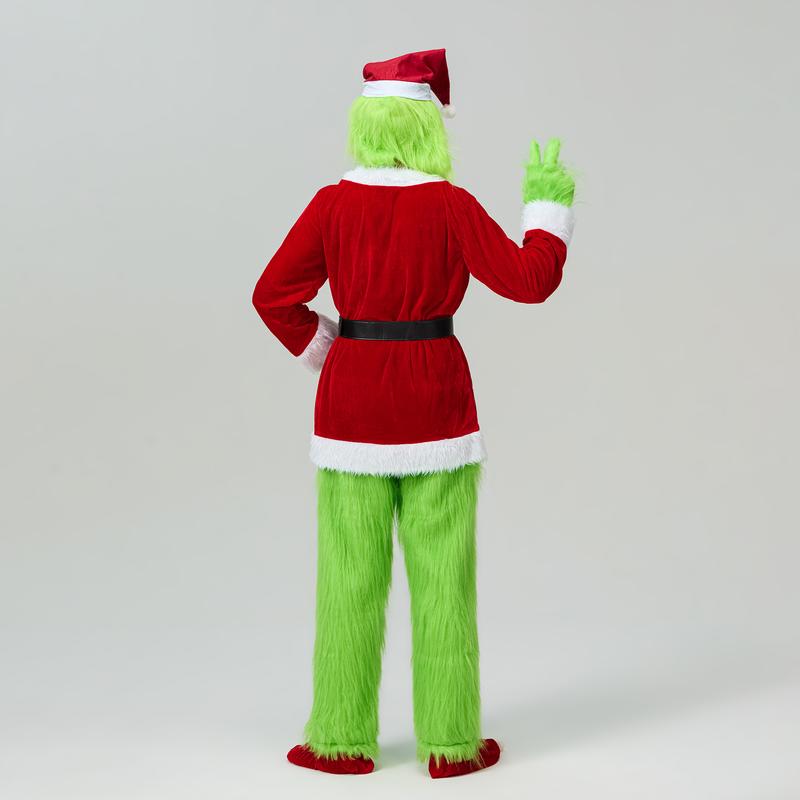 Creative Halloween Costume Set Santa Claus Hat Top Boots Green Hair Monster Mask Gloves Cosplay Costume