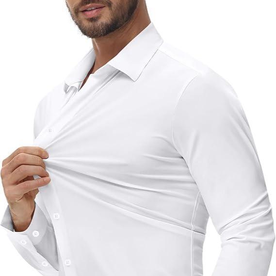 Men‘s Super stretchy dress shirt quick-drying breathable anti-wrinkle muscle slim long-sleeved business sports casual shirt Slim-fitting Casual Casual Black Menswear Top Underwear Beige Plain Long Sleeve Collar Longsleeves Collared Wetsuit Tights men's