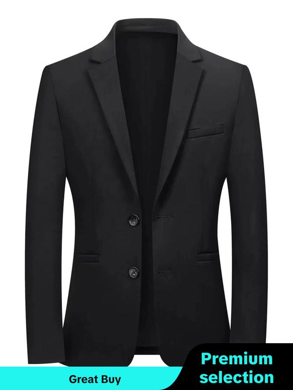 Men's Solid Button Front Pocket Blazer, Regular Fit Business Formal Lapel Long Sleeve Suit Jacket for Work Office, Men's Clothing for Spring & Fall