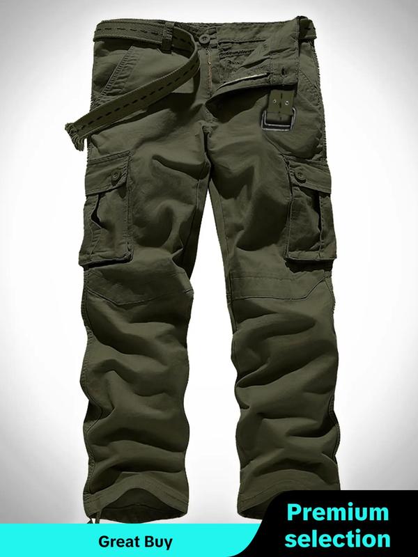 Menswear Regular Fit Plain Pocket Zipper Fly Cargo Pants without Waist Belt, Personalized Street Fashion Casual Straight Leg Trousers for Daily Wear,  Pants for Men, Woven Bottoms for Spring & Fall