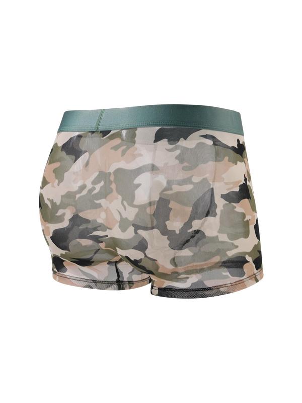 Men's 5pcs Camo Print Letter Tape Ice Silk Boxer Brief, Casual Comfy Breathable Underwear for Daily Wear, Mens Underwear for All Seasons