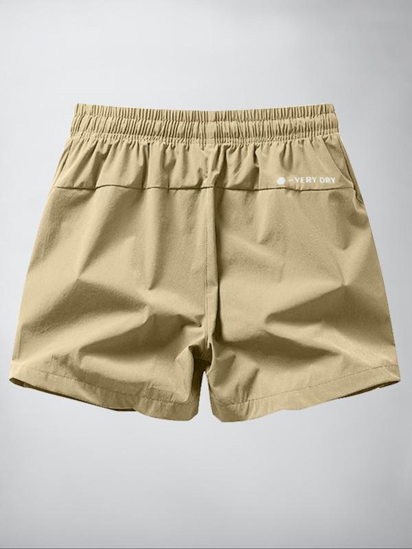 Men's  Solid Drawstring Waist Track Shorts, Regular Fit Casual Pocket Elastic Waist Beach Shorts, Summer Bottoms for Men