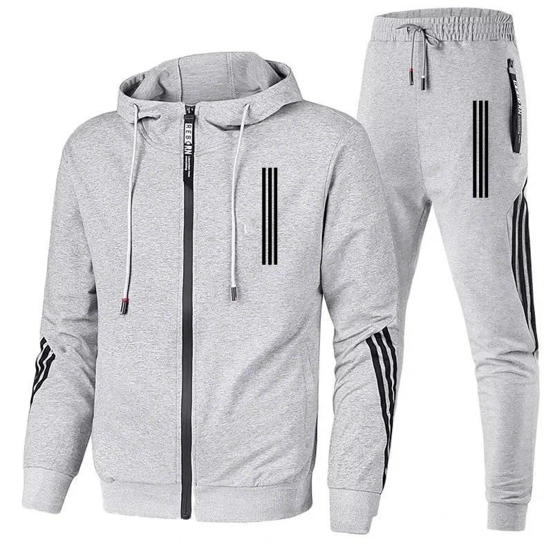 2024 Men's Hoodies+Pants Sets Triple Slant Hoodie Jacket Sport Zipper Tracksuits Sports Jogging Male Fitness Clothing Two Piece