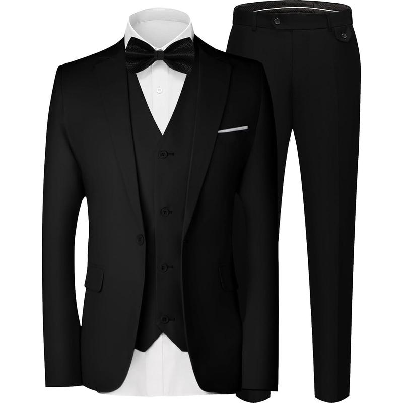 Mens Suit Tuxedo Set Slim Fit Suits 3 Piece One Button Prom Wedding Blazer Vest Pants with Bow Tie