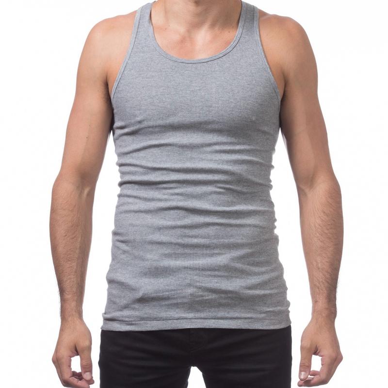 PRO CLUB Premium Ringspun Cotton Ribbed A-shirt Underwear Summer Top, 3 Pack Single color Streetwear Comfort Sleeveless Tshirt Basic Menswear Man