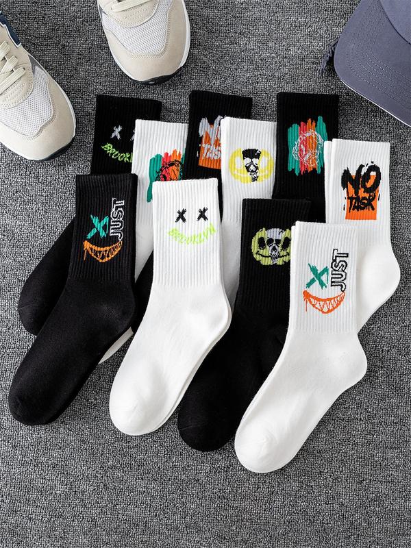 Men's Cartoon & Letter Print Crew Socks for Spring, Summer Wear 2024, Casual Comfy Breathable Socks for Daily Outdoor Wear, Cheap Stocking Gifts, Couple Socks for Summer Spring Fall, Menswear