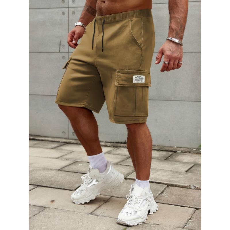 Men's Premium Solid Cargo Shorts - Multi-Functional Pockets, Adjustable Drawstring Waist, Breathable Fabric, Casual Summer Wear for Outdoor Activities and Travel