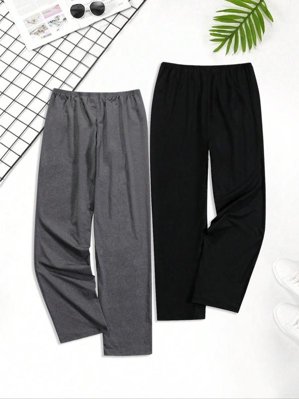 Men's Solid Color Elastic Waist Pajama Pants, Casual Comfy Lounge Trousers for Spring & Fall, Men's Sleepwear for Indoor Wear