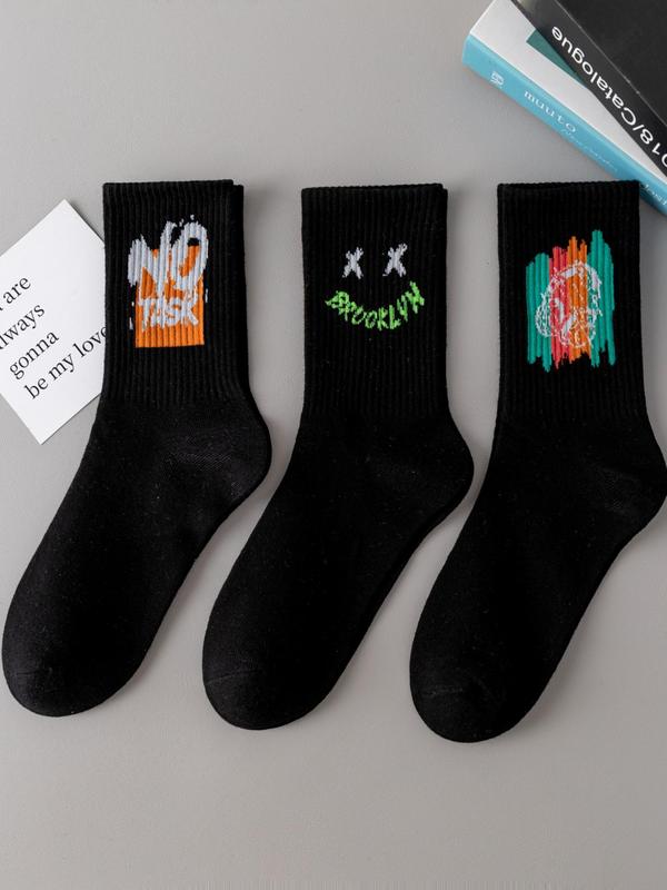 Men's Cartoon & Letter Print Crew Socks for Spring, Summer Wear 2024, Casual Comfy Breathable Socks for Daily Outdoor Wear, Cheap Stocking Gifts, Couple Socks for Summer Spring Fall, Menswear